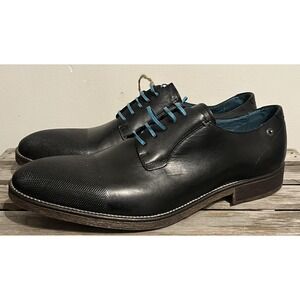 Diesel Leather Dress Shoes Mens Size 45 Black Cap Toe Oxford Blue Laces Italy